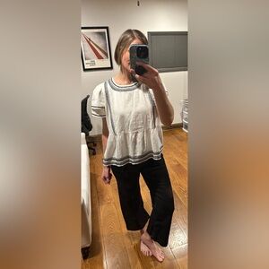 LOFT off white Blouse with Black Accents